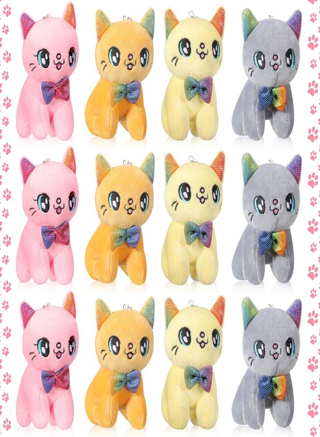 Chalyna 12 Pcs Cute Stuffed Animal Toy 4 Inch Mini Plush Mermaid Tiger Turtle Puppy Pig Alpaca Cat Ornaments Stuffed Doll Keychain Handbag Pendant for Birthday Party Favors DIY Home Decor(Cat Style) - Image 1